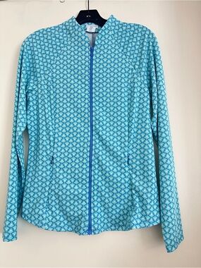 Sigrid Olsen Light Aqua & Teal Patterned Golf Pullover